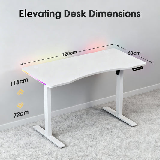 120CM Electric Standing Desk – Height Adjustable Sit Stand Desk with RGB Lights, Ergonomic Computer Table for Gaming, Home Office or Study, Black