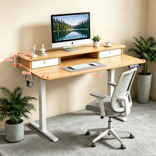 Avoltrix Electric Height Adjustable Desk 120×60cm Split Board, Ergonomic Sit Stand Workstation with Built-in Drawer & Side Hooks, 72-120cm Lifting Range, 3 Memory Settings,Cold Rolled Steel Frame, 60KG Max Load for Home Office Study