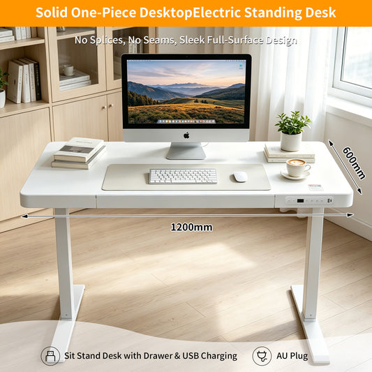 Upgrade Your Workspace with Avoltrix Electric Standing Desk | Adjustable Height, Drawer, USB & Power | 120×60 cm White