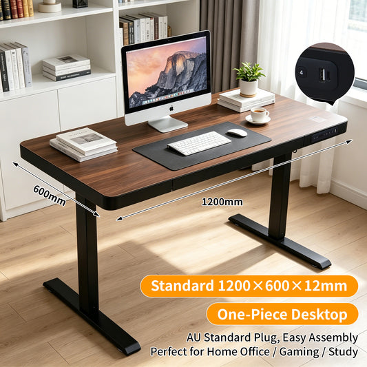 Upgrade Your Workspace with Avoltrix Electric Standing Desk | Adjustable Height, Drawer, USB & Power | 120×60 cm Rustic Brown