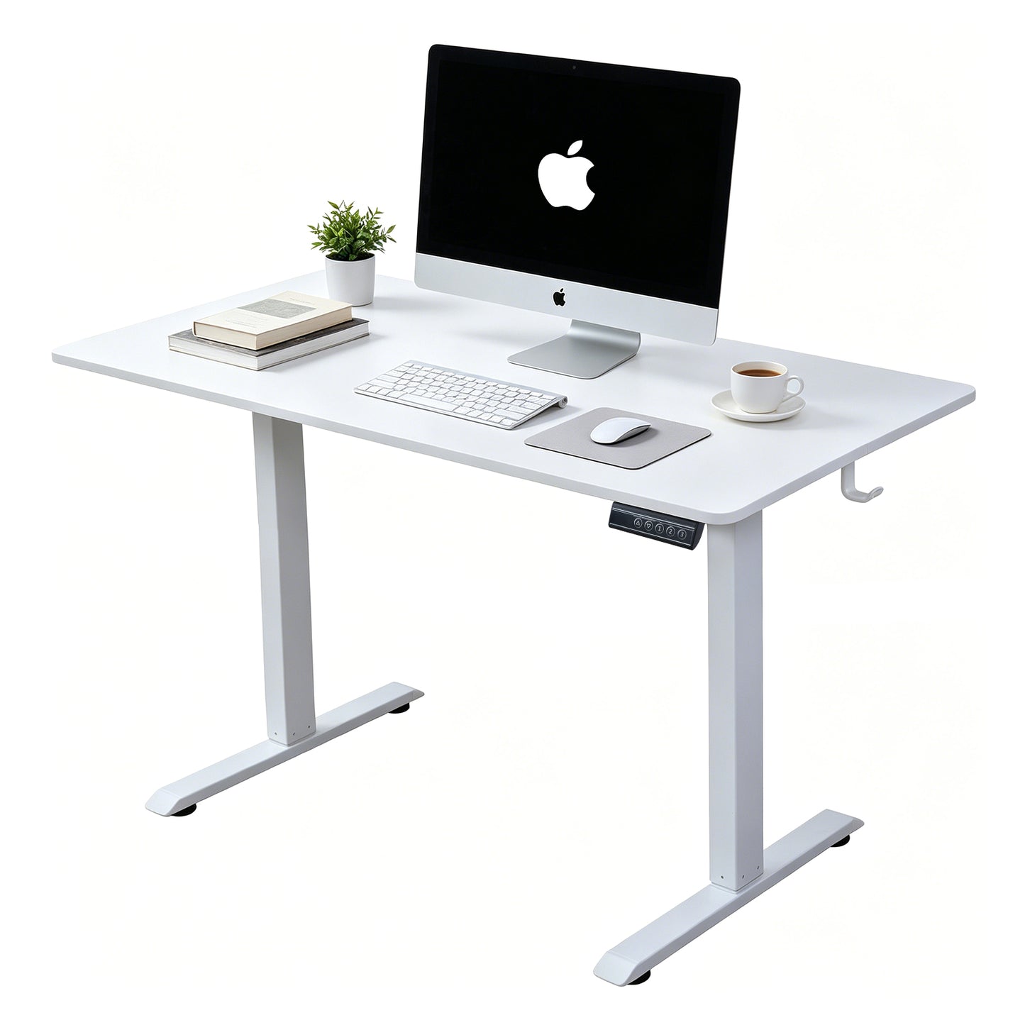120 × 60 cm Electric Height Adjustable Standing Desk – Sit Stand Computer Table with Digital Control, Hooks & Large Worktop for Home Office, White