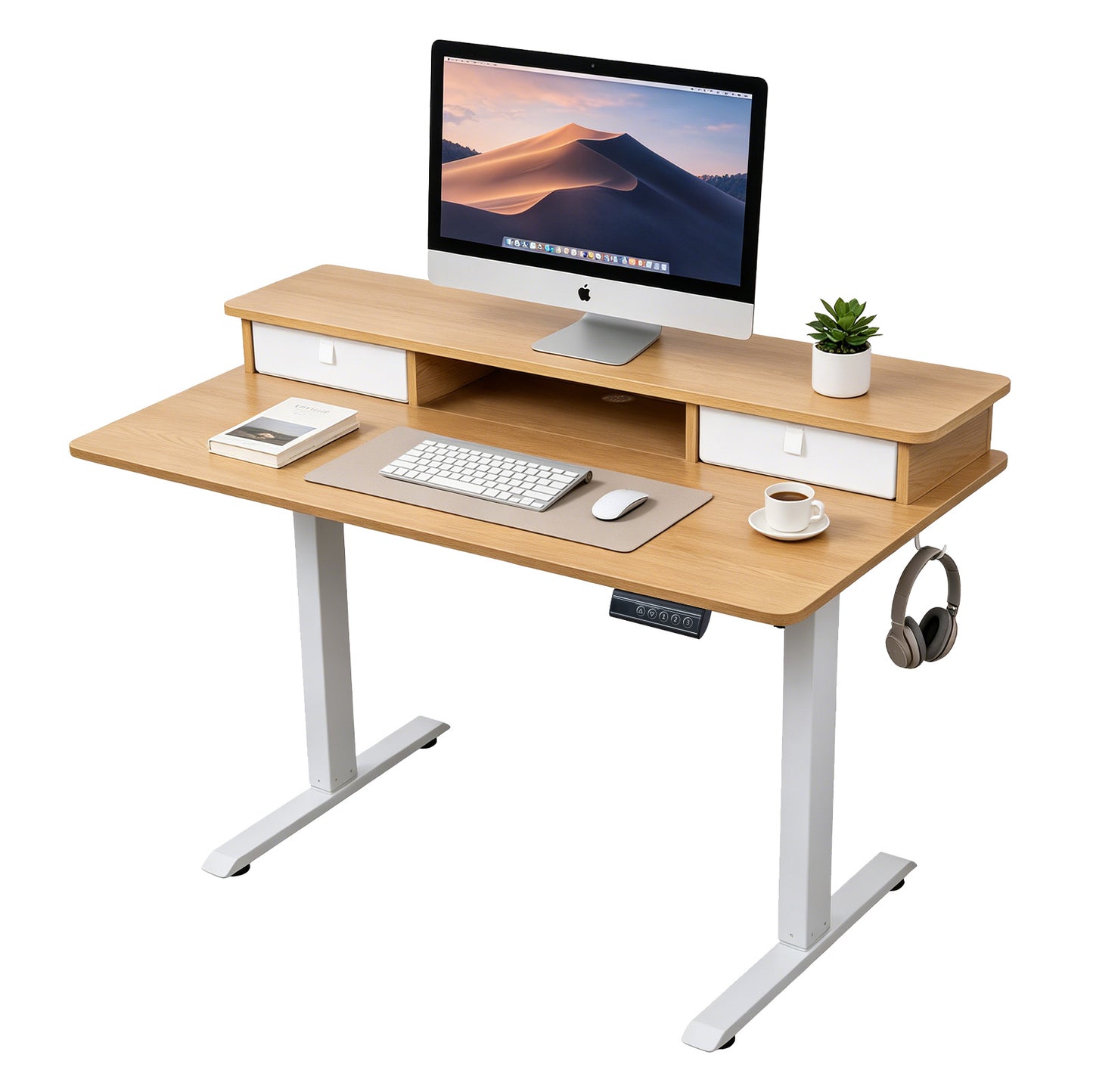Avoltrix Electric Height Adjustable Desk 120×60cm Split Board, Ergonomic Sit Stand Workstation with Built-in Drawer & Side Hooks, 72-120cm Lifting Range, 3 Memory Settings,Cold Rolled Steel Frame, 60KG Max Load for Home Office Study