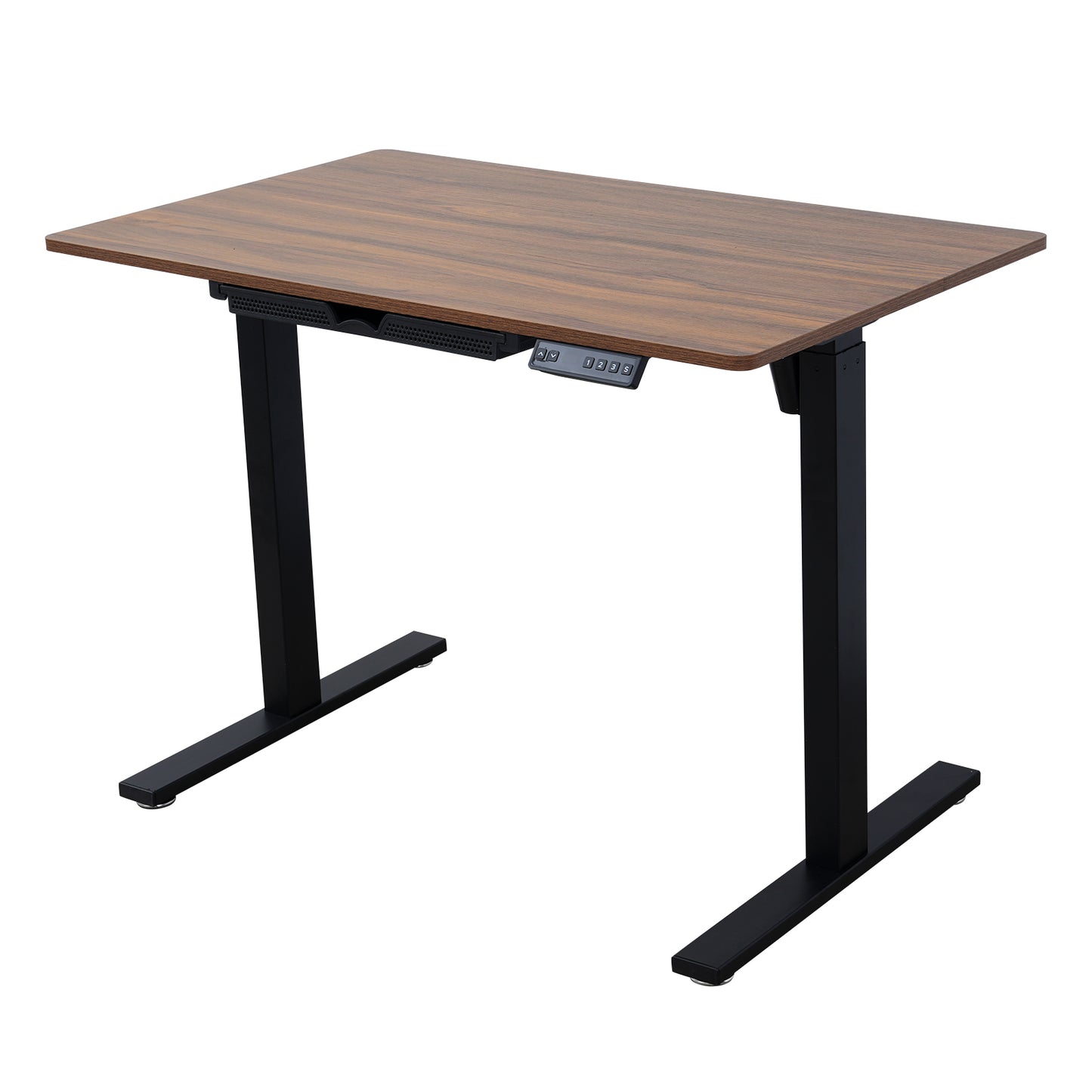 Electric Standing Desk 100x60cm with Drawer, Height Adjustable Sit Stand Desk with Memory Preset, Home Office Computer Desk, Black + Walnut