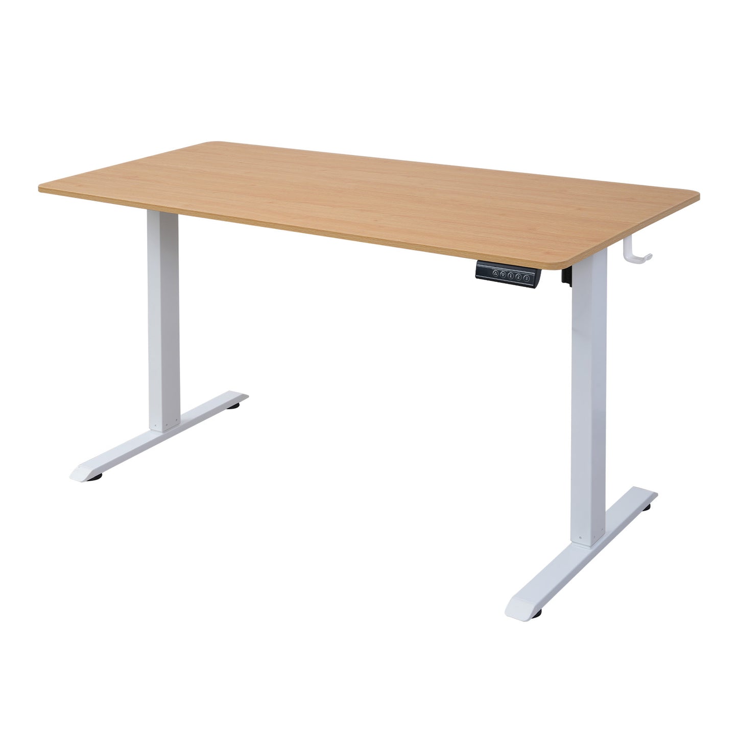 140 × 60 cm Electric Height Adjustable Standing Desk – Sit Stand Computer Table with Digital Control, Hooks & Large Worktop for Home Office, Light Wood