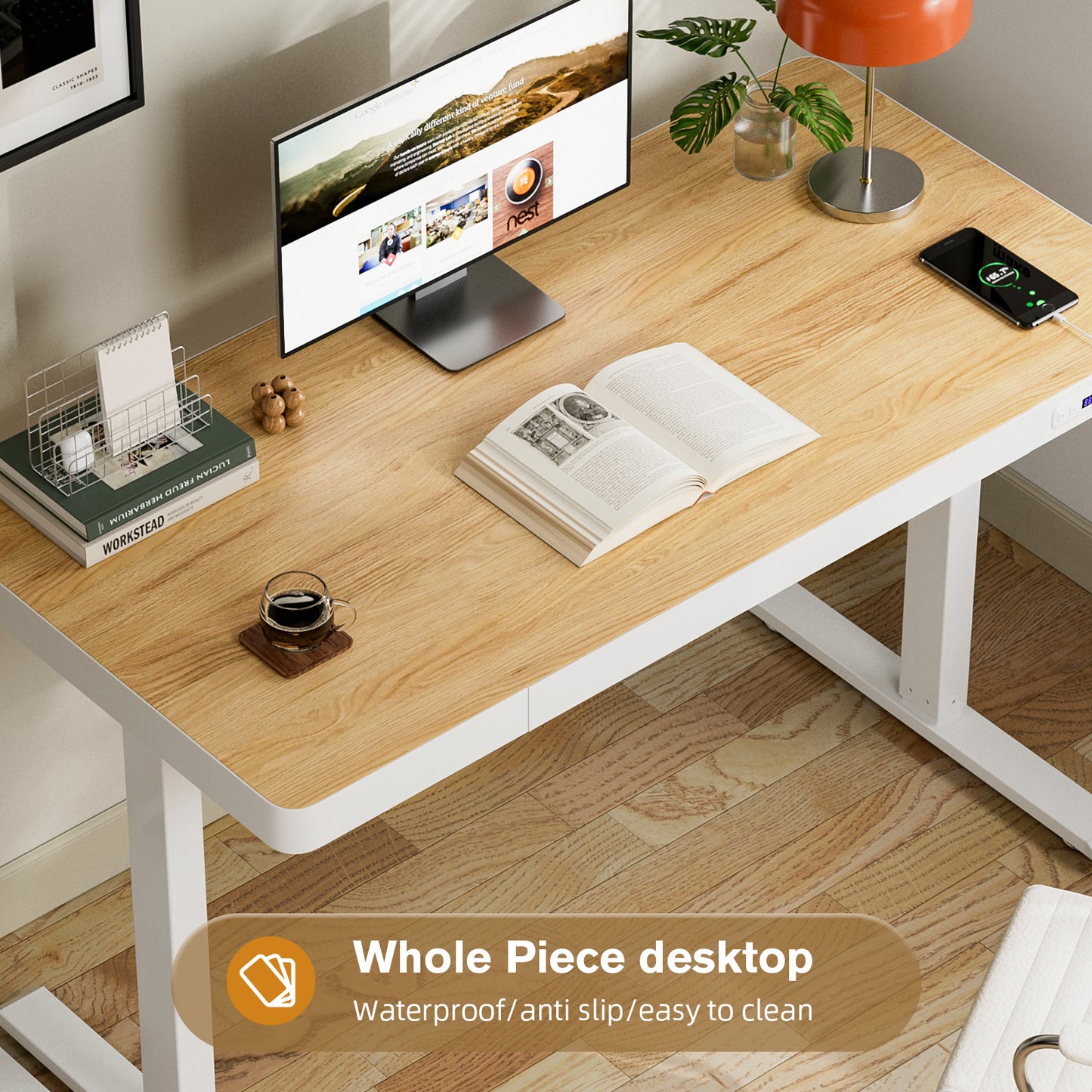 Avoltrix Electric Standing Desk with Drawer, USB Ports & Power Outlets – Height Adjustable, 120×60CM Maple Finish Table for Home Office