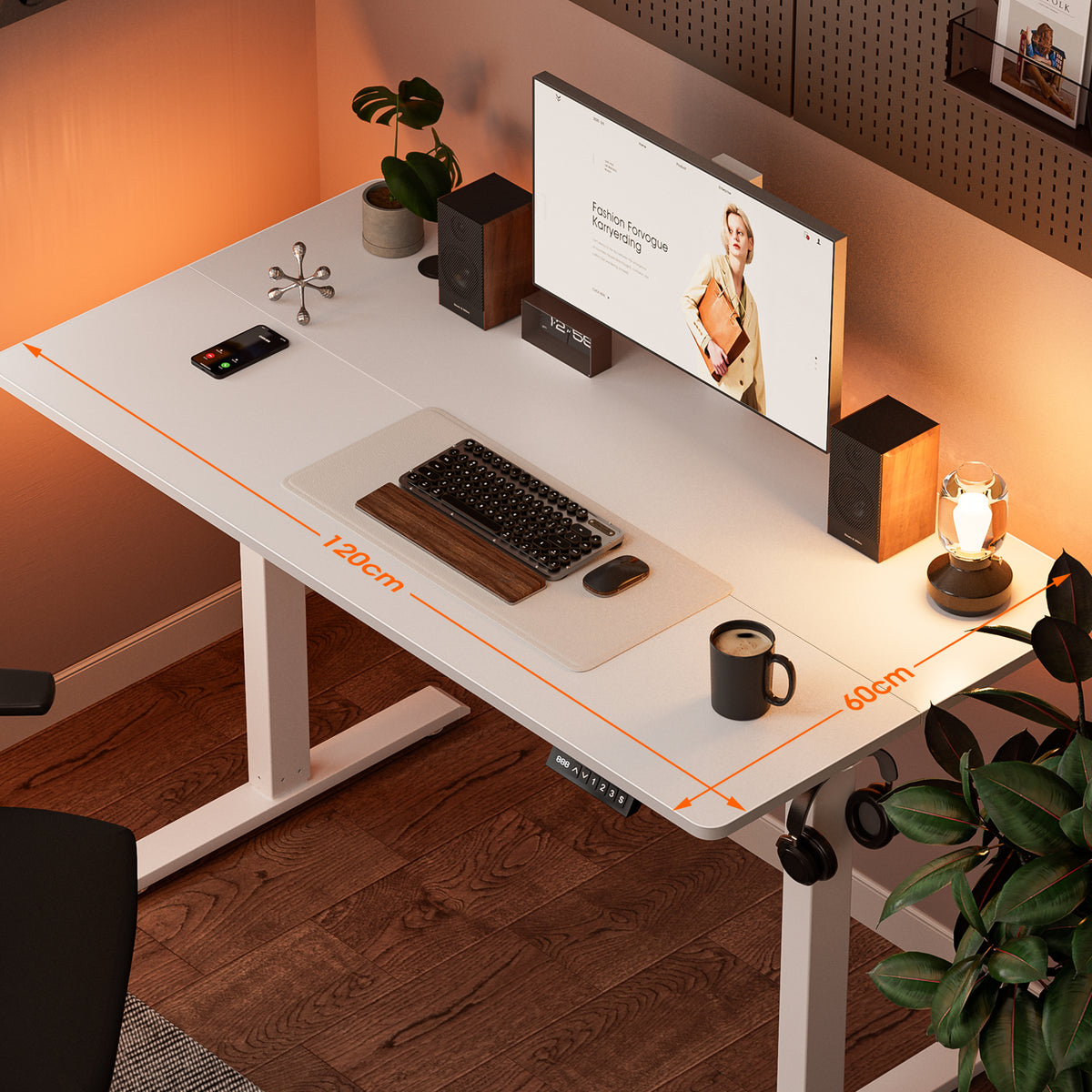 Avoltrix 120x60CM Electric Standing Desk, Height Adjustable Ergonomic Work Desk with Hooks for Home Office or Study, White