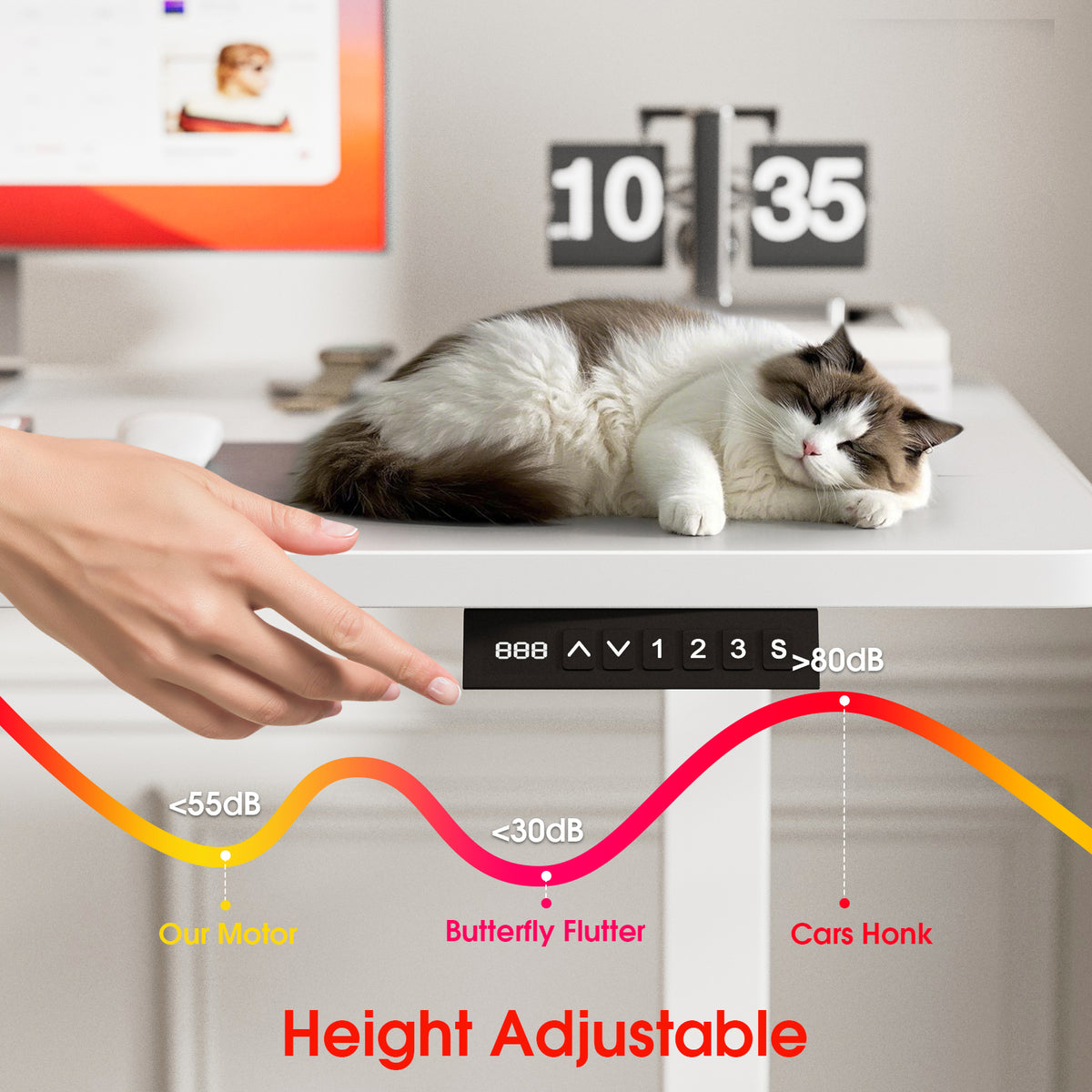 Avoltrix 100x55cm White Electric Height Adjustable Standing Desk Lifting Table with Hooks for Home Office Study and Work
