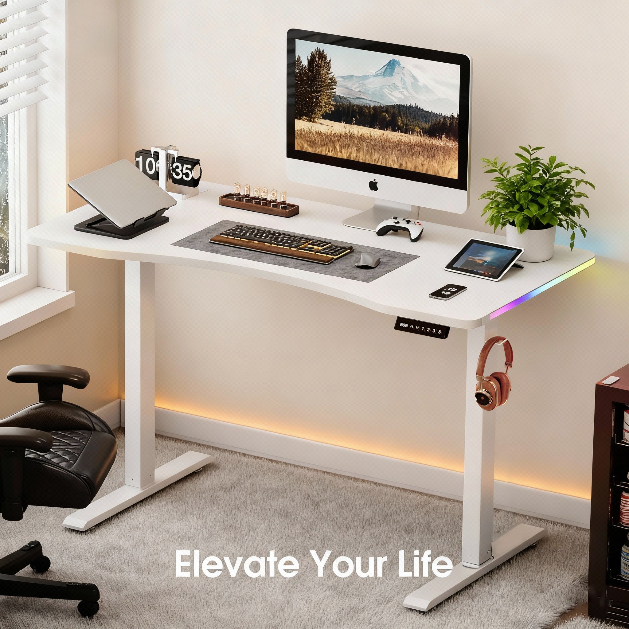 120CM Electric Standing Desk – Height Adjustable Sit Stand Desk with RGB Lights, Ergonomic Computer Table for Gaming, Home Office or Study, Black