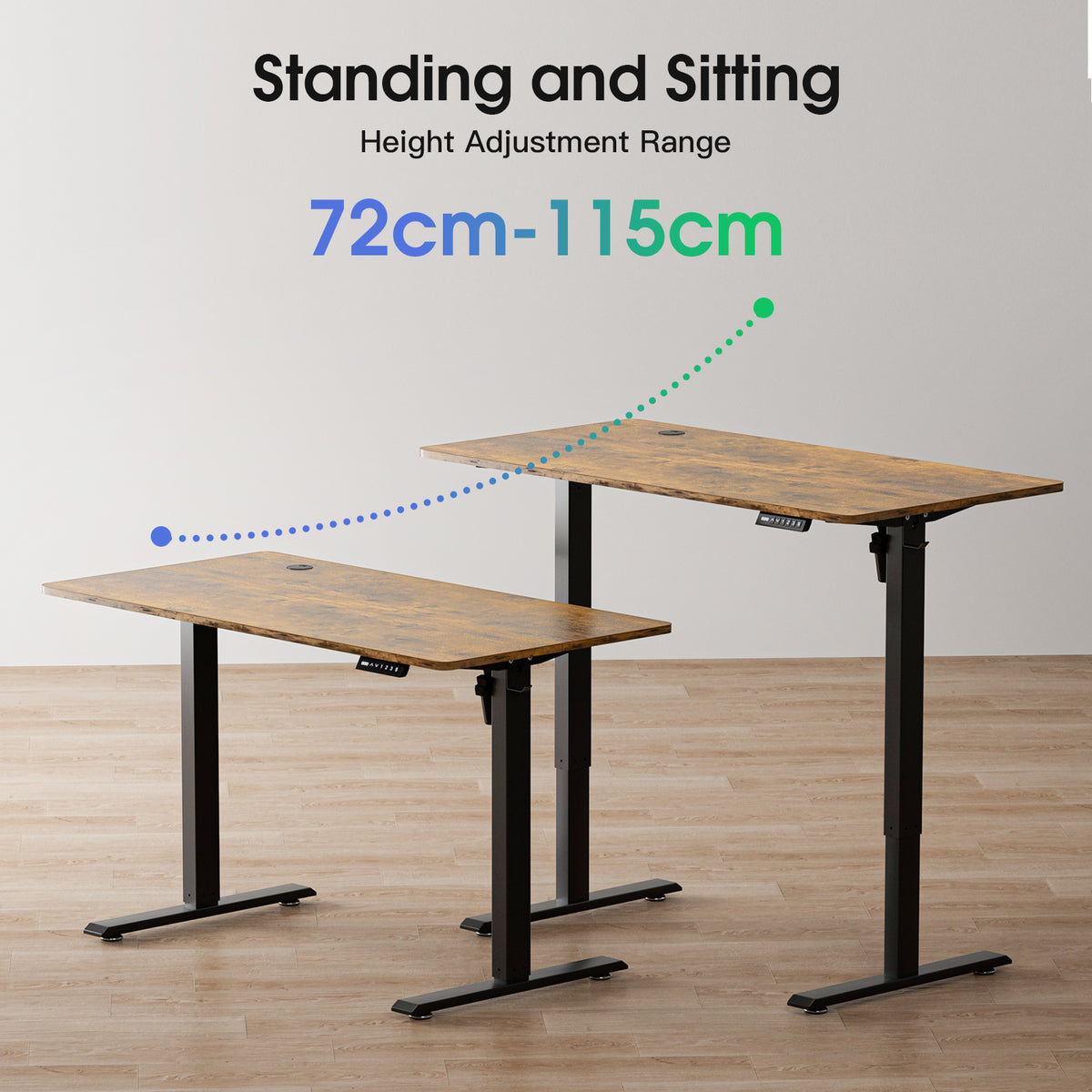Avoltrix 120x60CM Electric Standing Desk, Sit Stand Ergonomic Desk with Hooks for Home Office, Rustic Brown with Black Frame