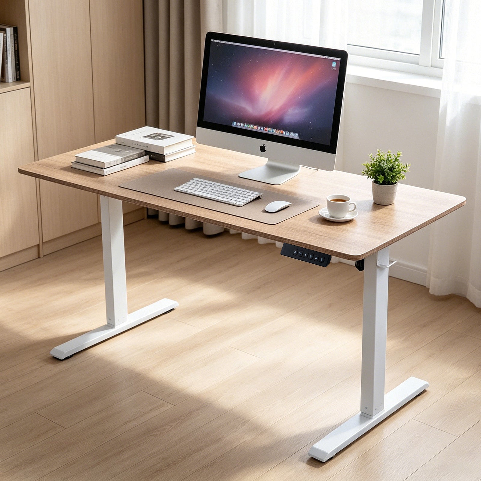 Avoltrix Electric Standing Desk 140x60cm, Height Adjustable Sit Stand Desk with 3 Memory Presets, 70kg Heavy Duty Ergonomic Computer Desk for Home Office (Oak)