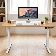 140 × 60 cm Electric Height Adjustable Standing Desk – Sit Stand Computer Table with Digital Control, Hooks & Large Worktop for Home Office, Light Wood