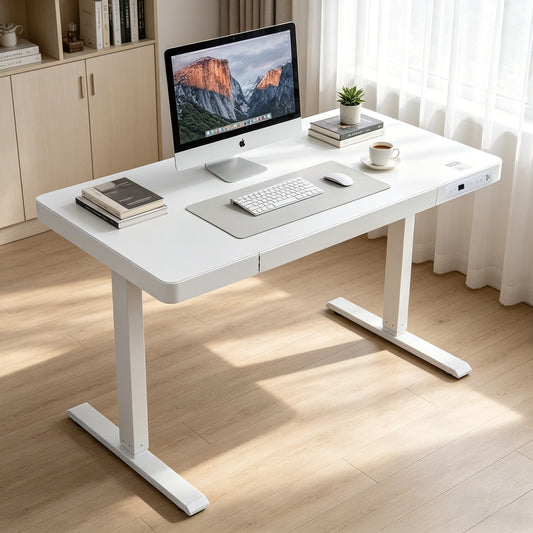Upgrade Your Workspace with Avoltrix Electric Standing Desk | Adjustable Height, Drawer, USB & Power | 120×60 cm White
