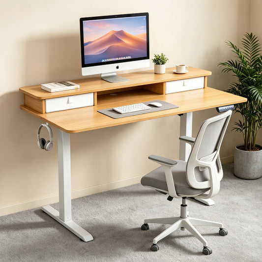 Avoltrix Electric Height Adjustable Desk 120×60cm Split Board, Ergonomic Sit Stand Workstation with Built-in Drawer & Side Hooks, 72-120cm Lifting Range, 3 Memory Settings,Cold Rolled Steel Frame, 60KG Max Load for Home Office Study