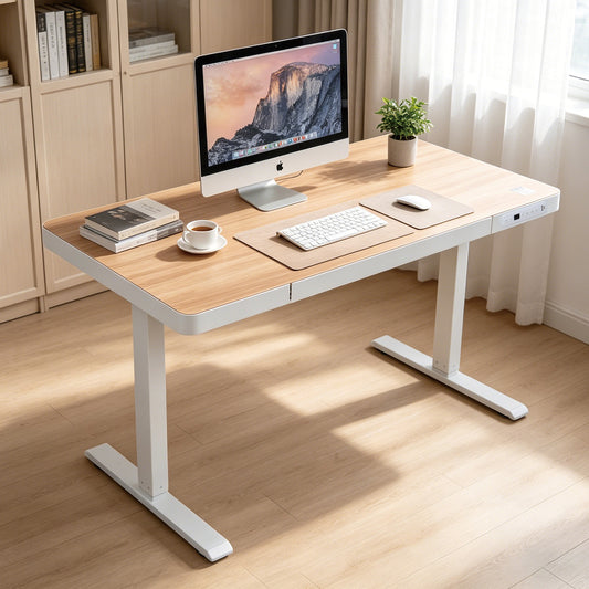 Upgrade Your Workspace with Avoltrix Electric Standing Desk | Adjustable Height, Drawer, USB & Power | 120×60 cm Maple