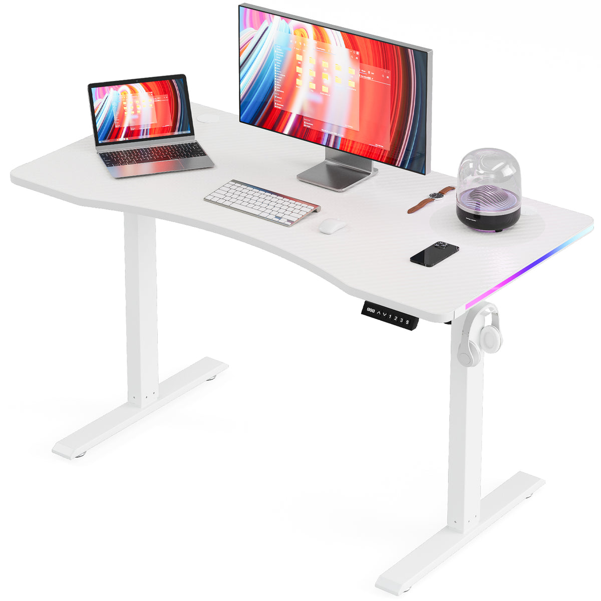 Avoltrix 120CM Electric Standing Desk – Height Adjustable Sit Stand Desk with RGB Lights, Ergonomic Gaming Computer Table for Home Office or Study, White