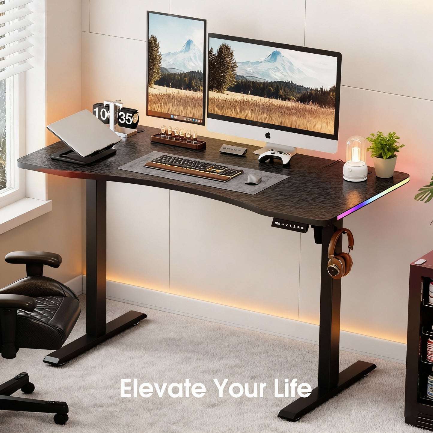 120CM Electric Standing Desk – Height Adjustable Sit Stand Desk with RGB Lights, Ergonomic Computer Table for Gaming, Home Office or Study, Black