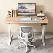 100CM Electric Standing Desk – Basswood Oak Grain Height Adjustable Sit Stand Desk with Hooks, Digital Control Panel & Sturdy Metal Frame for Home Office or Study