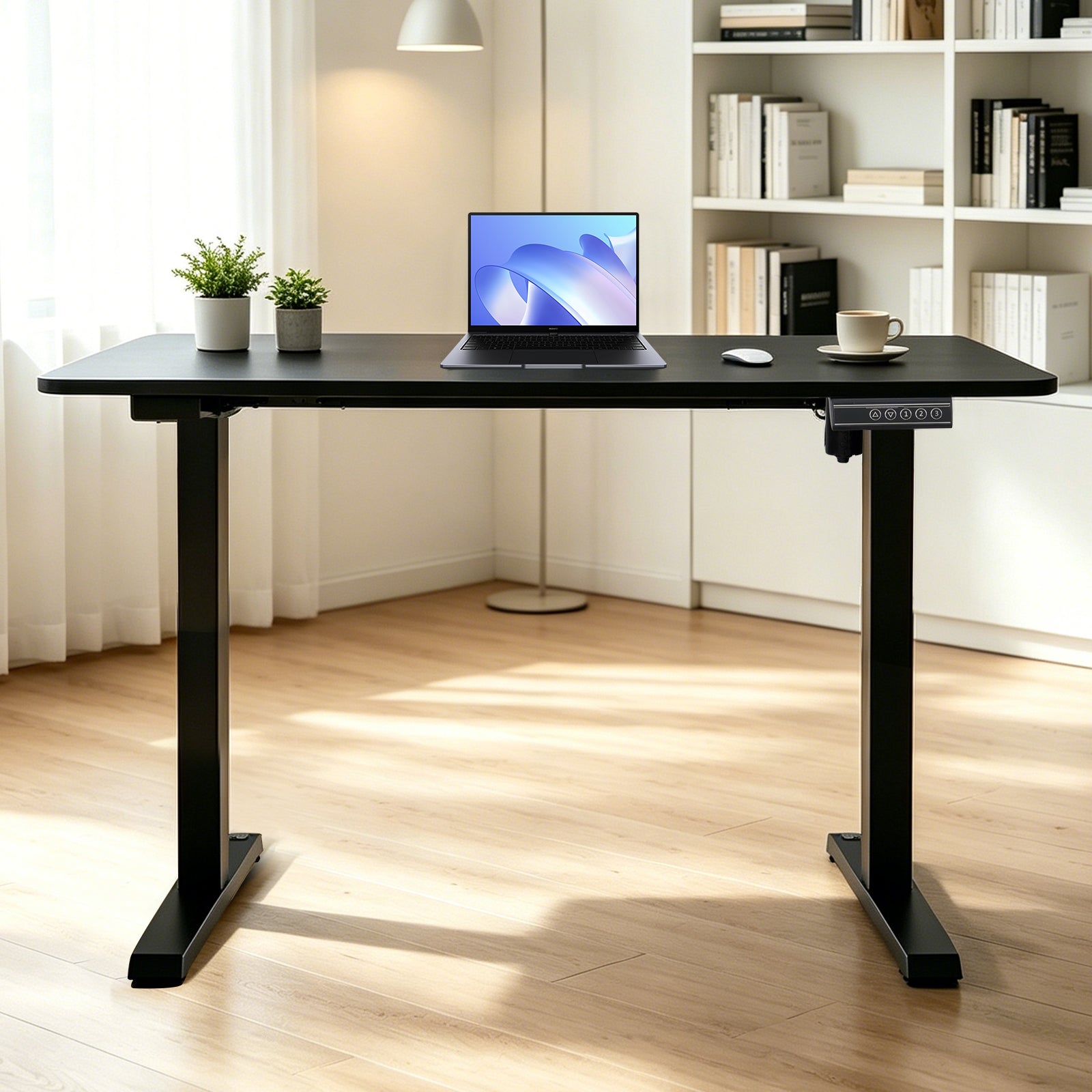 120 × 60 cm Electric Height Adjustable Standing Desk – Sit Stand Computer Table with Digital Control, Hooks & Large Worktop for Home Office, Black