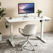 120 × 60 cm Electric Height Adjustable Standing Desk – Sit Stand Computer Table with Digital Control, Hooks & Large Worktop for Home Office, White