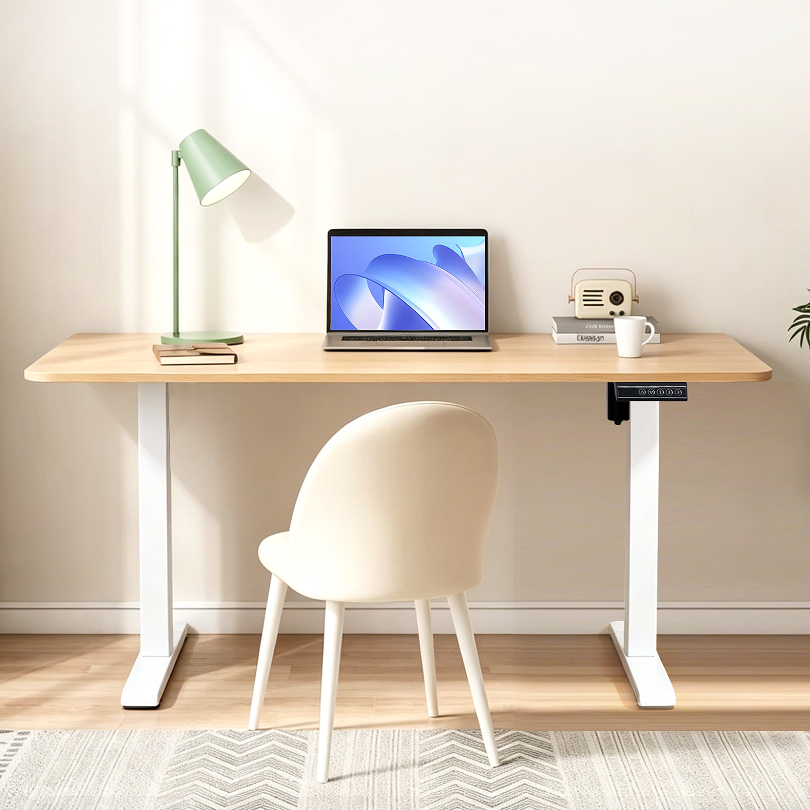 Avoltrix 100CM Electric Standing Desk – One-Piece Oak Desktop Height Adjustable Sit Stand Desk with Hooks, Digital Control Panel & Sturdy Metal Frame for Home Office or Study