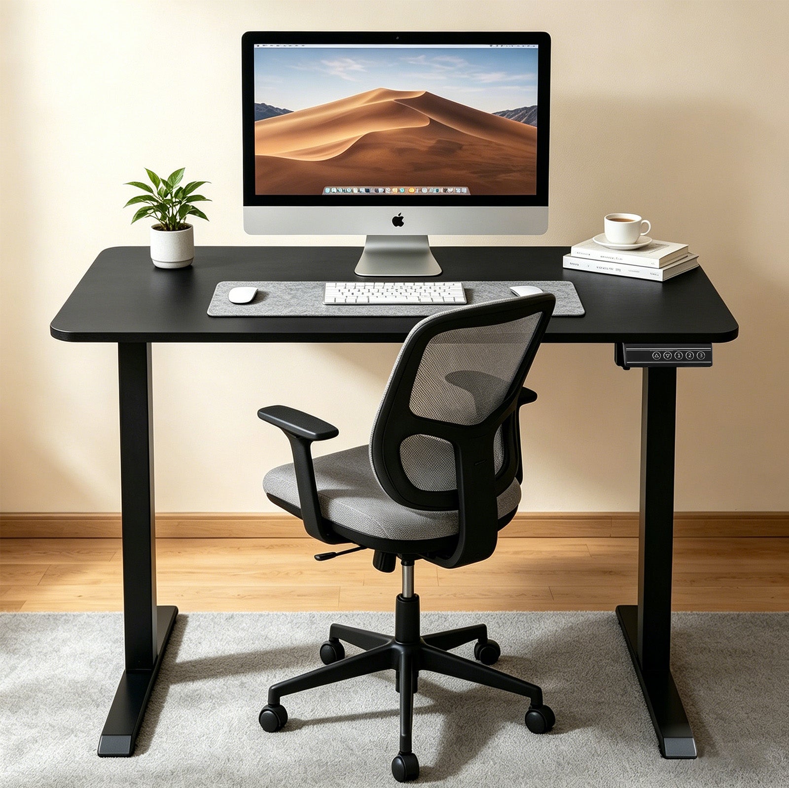 100CM Electric Standing Desk – Black  Height Adjustable Sit Stand Desk with Hooks, Digital Control Panel & Sturdy Metal Frame for Home Office or Study