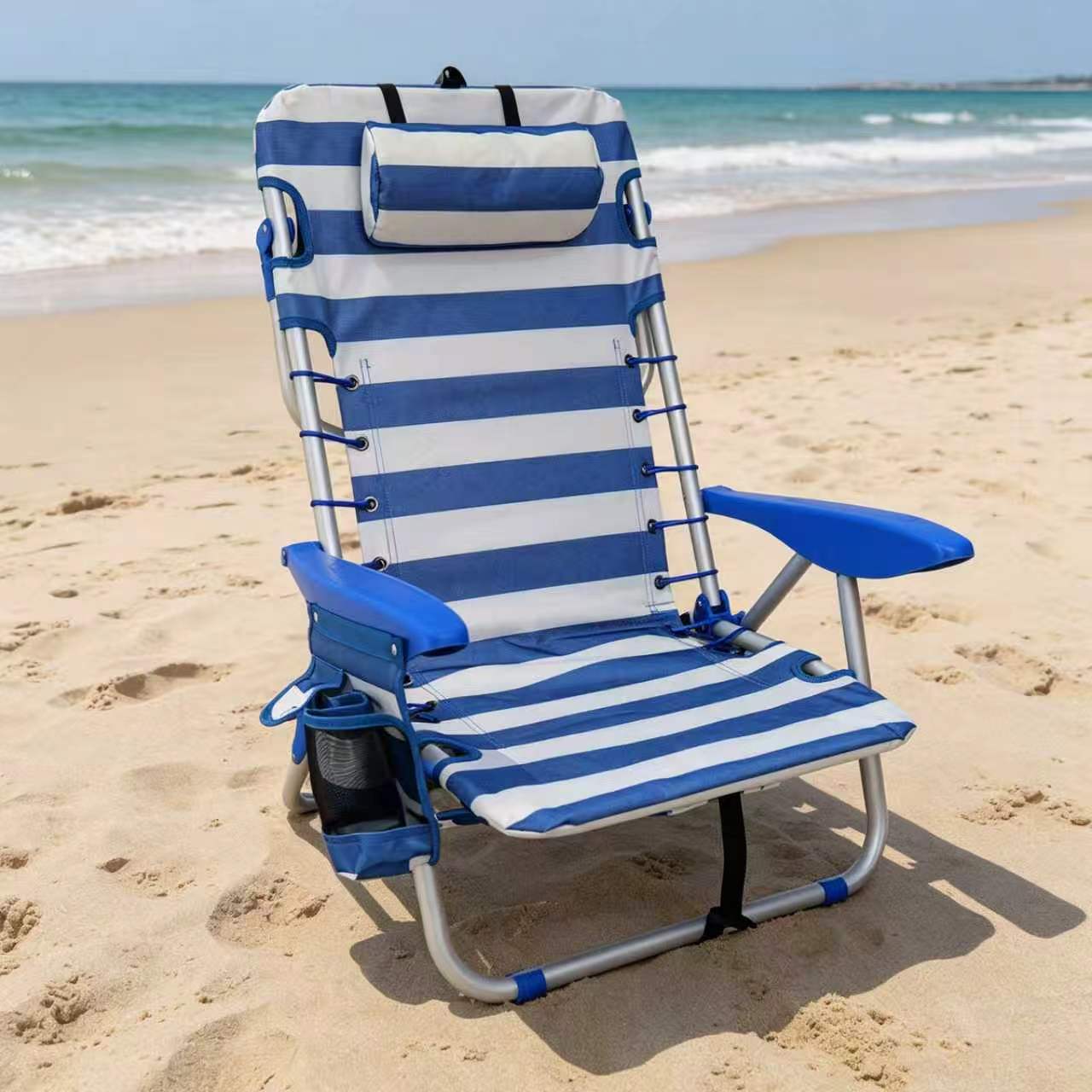 Avoltrix 4-Position Adjustable Folding Beach Chair with Cooler Bag & Shoulder Straps – Lightweight Portable Outdoor Recliner