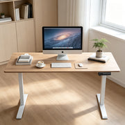 140 × 60 cm Electric Height Adjustable Standing Desk – Sit Stand Computer Table with Digital Control, Hooks & Large Worktop for Home Office, Basswood Oak Grain