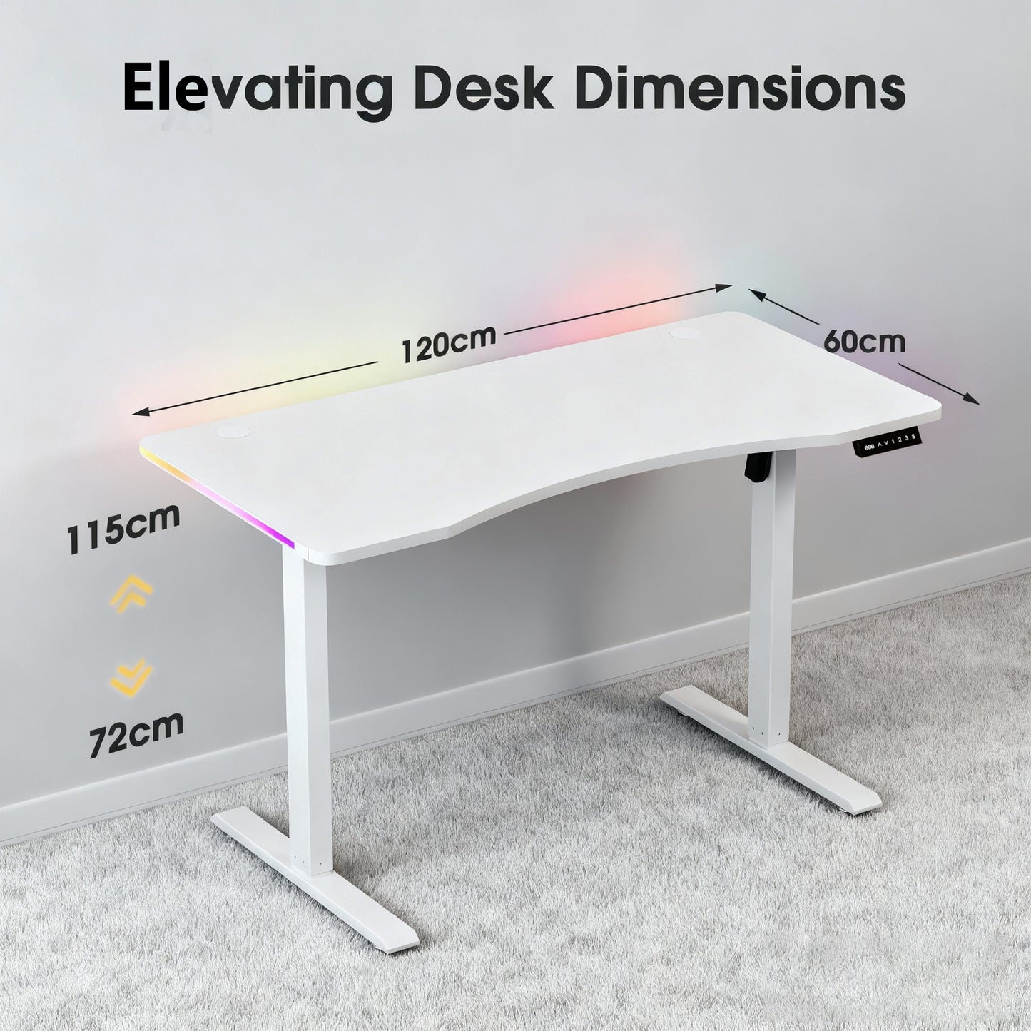 120CM Electric Standing Desk – Height Adjustable Sit Stand Desk with RGB Lights, Ergonomic Computer Table for Gaming, Home Office or Study, Black