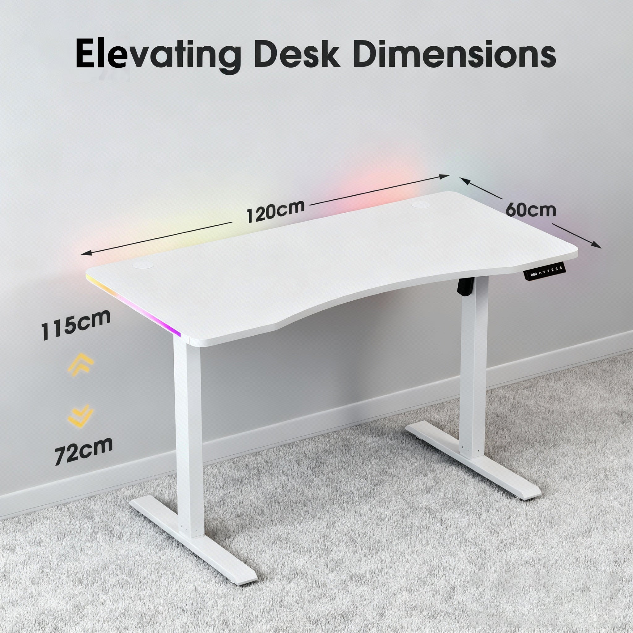 120CM Electric Standing Desk – Height Adjustable Sit Stand Desk with RGB Lights, Ergonomic Computer Table for Gaming, Home Office or Study, Black