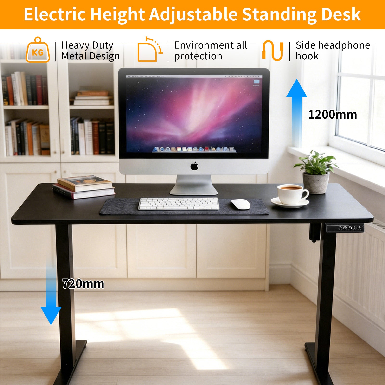 140 × 60 cm Avoltrix Electric Height Adjustable Standing Desk – Sit Stand Computer Table with Digital Control, Hooks & Large Worktop for Home Office, Black