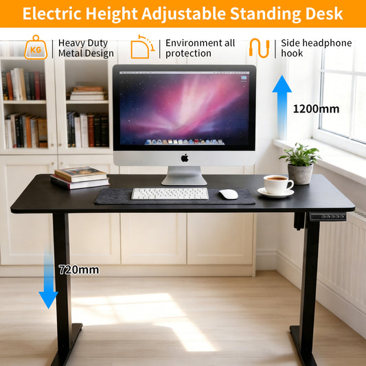 140 × 60 cm Avoltrix Electric Height Adjustable Standing Desk – Sit Stand Computer Table with Digital Control, Hooks & Large Worktop for Home Office, Black