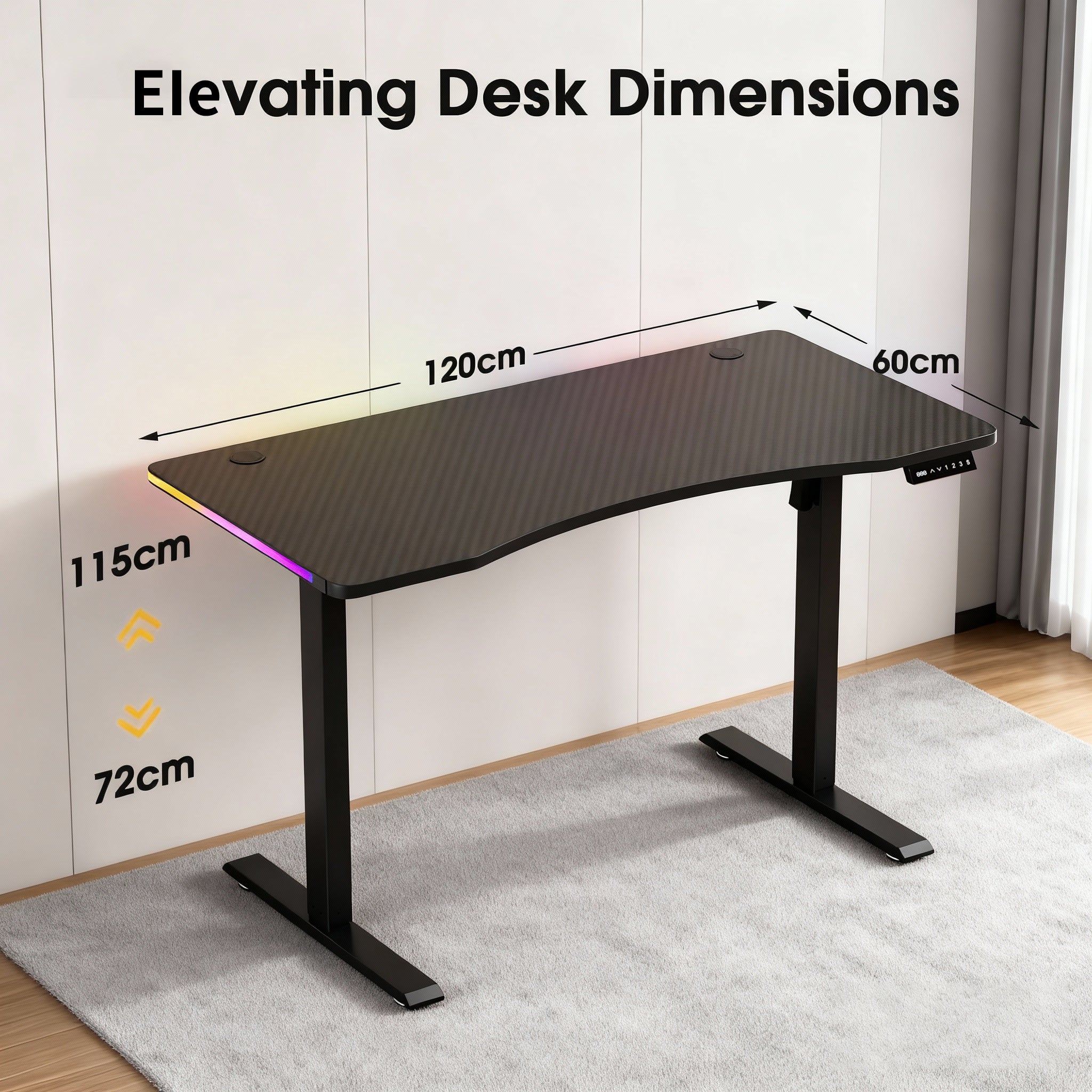 120CM Electric Standing Desk – Height Adjustable Sit Stand Desk with RGB Lights, Ergonomic Computer Table for Gaming, Home Office or Study, Black
