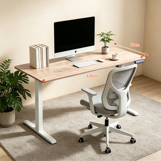 120 × 60 cm Electric Height Adjustable Standing Desk – Sit Stand Computer Table with Digital Control, Hooks & Large Worktop for Home Office, Basswood Oak Grain