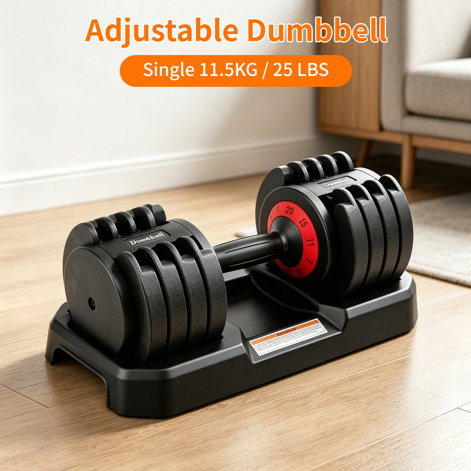Avoltrix 11.5kg (25lb) Adjustable Dumbbell, 5-Level Quick Adjust Free Weight with Storage Base for Home Gym, Strength Training & Fitness
