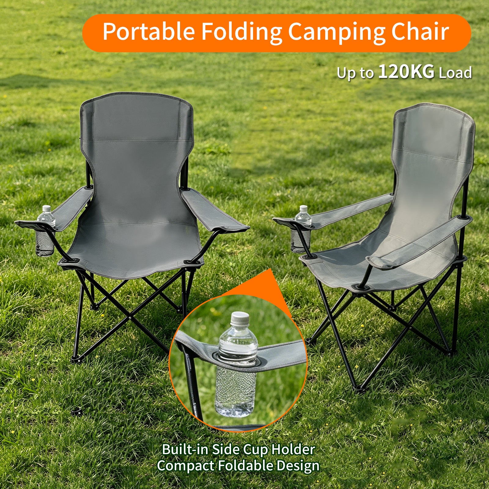 Avoltrix 2-Piece Heavy Duty Folding Camping Chair Set – Oxford Fabric & Iron Frame, 120kg Capacity Portable Outdoor Chairs for Camping, Beach & Fishing
