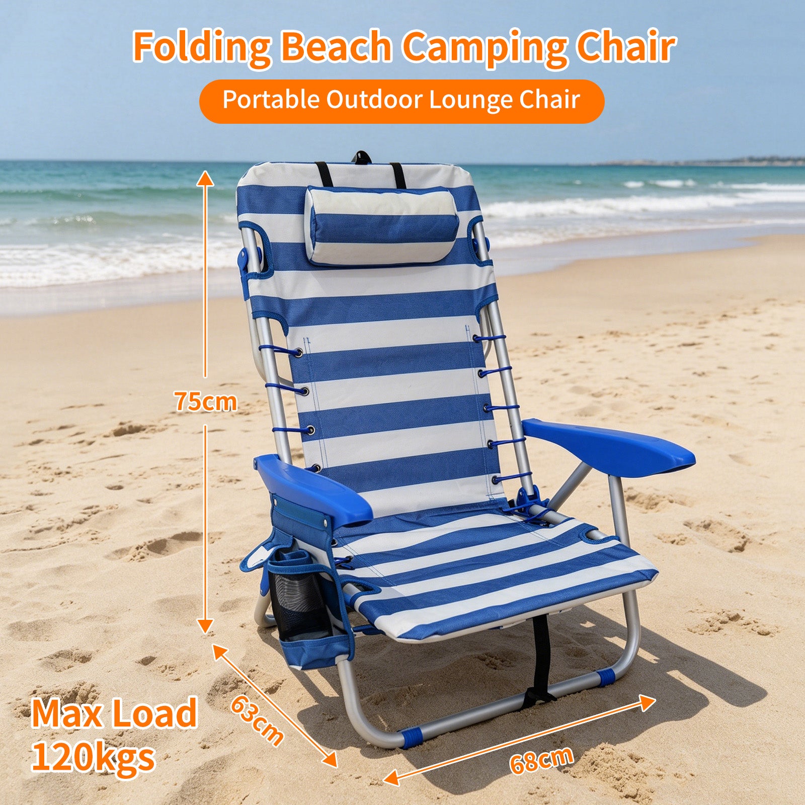 Avoltrix 4-Position Adjustable Folding Beach Chair with Cooler Bag & Shoulder Straps – Lightweight Portable Outdoor Recliner