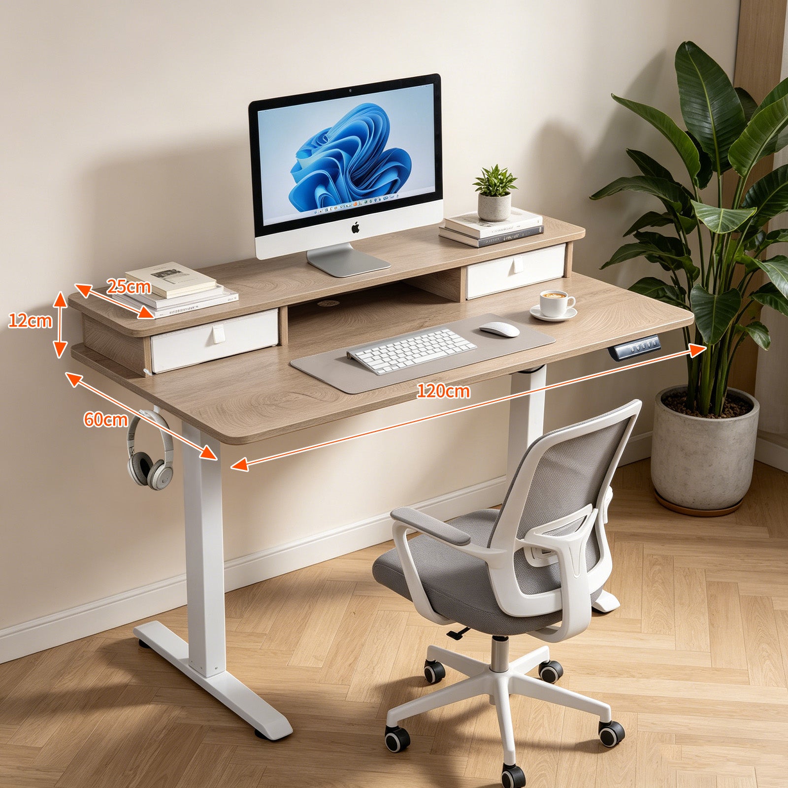 Avoltrix Electric Standing Desk 120×60cm, Height Adjustable Desk with Drawer & 3 Memory Settings