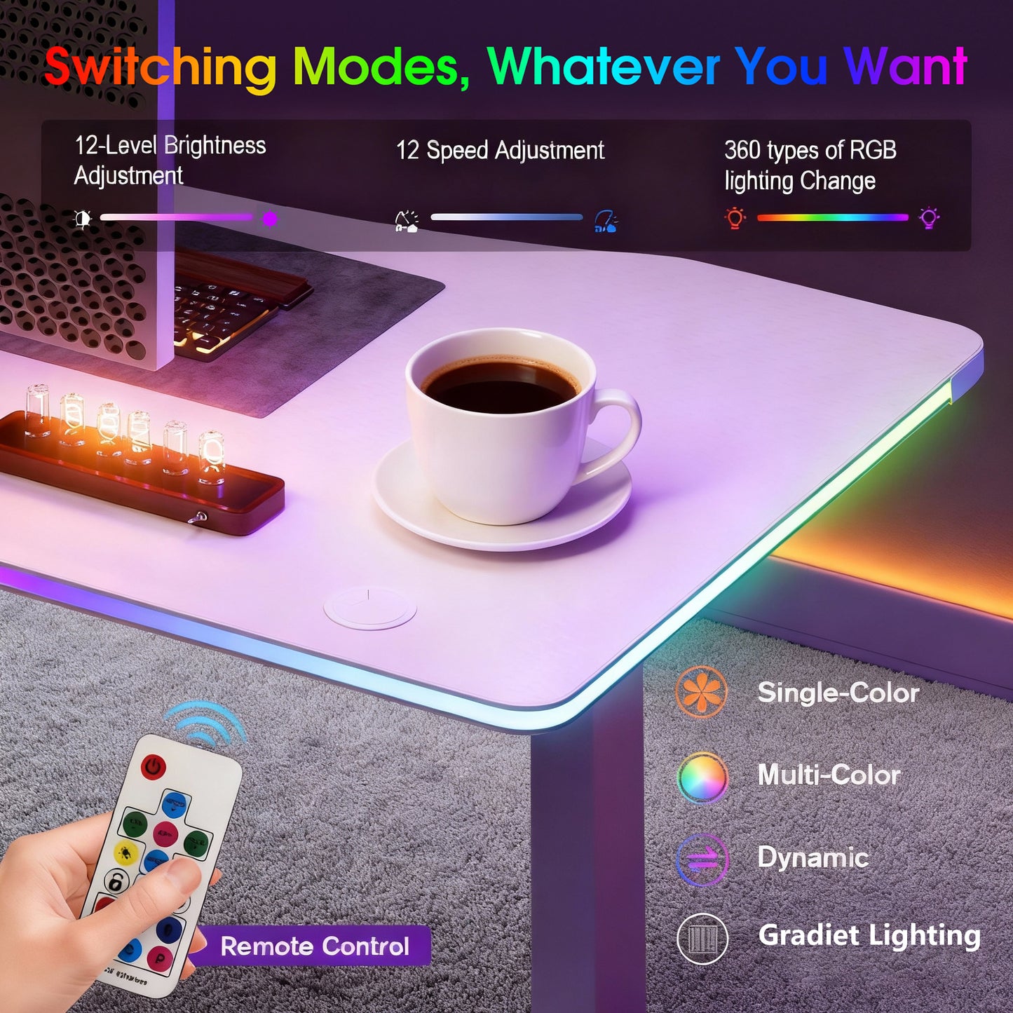 120CM Electric Standing Desk – Height Adjustable Sit Stand Desk with RGB Lights, Ergonomic Computer Table for Gaming, Home Office or Study, Black