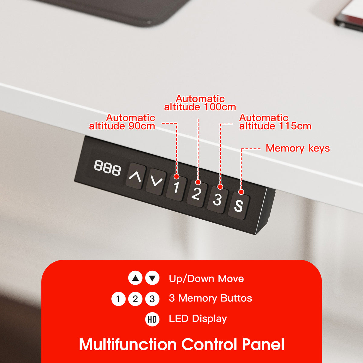 Avoltrix 100x55cm White Electric Height Adjustable Standing Desk Lifting Table with Hooks for Home Office Study and Work