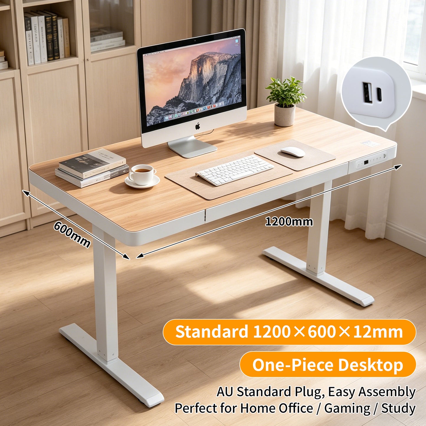 Upgrade Your Workspace with Avoltrix Electric Standing Desk | Adjustable Height, Drawer, USB & Power | 120×60 cm Maple