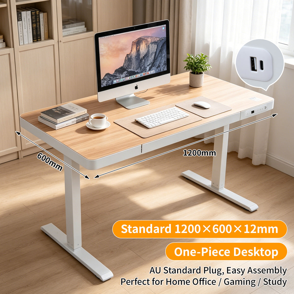 Upgrade Your Workspace with Avoltrix Electric Standing Desk | Adjustable Height, Drawer, USB & Power | 120×60 cm Maple