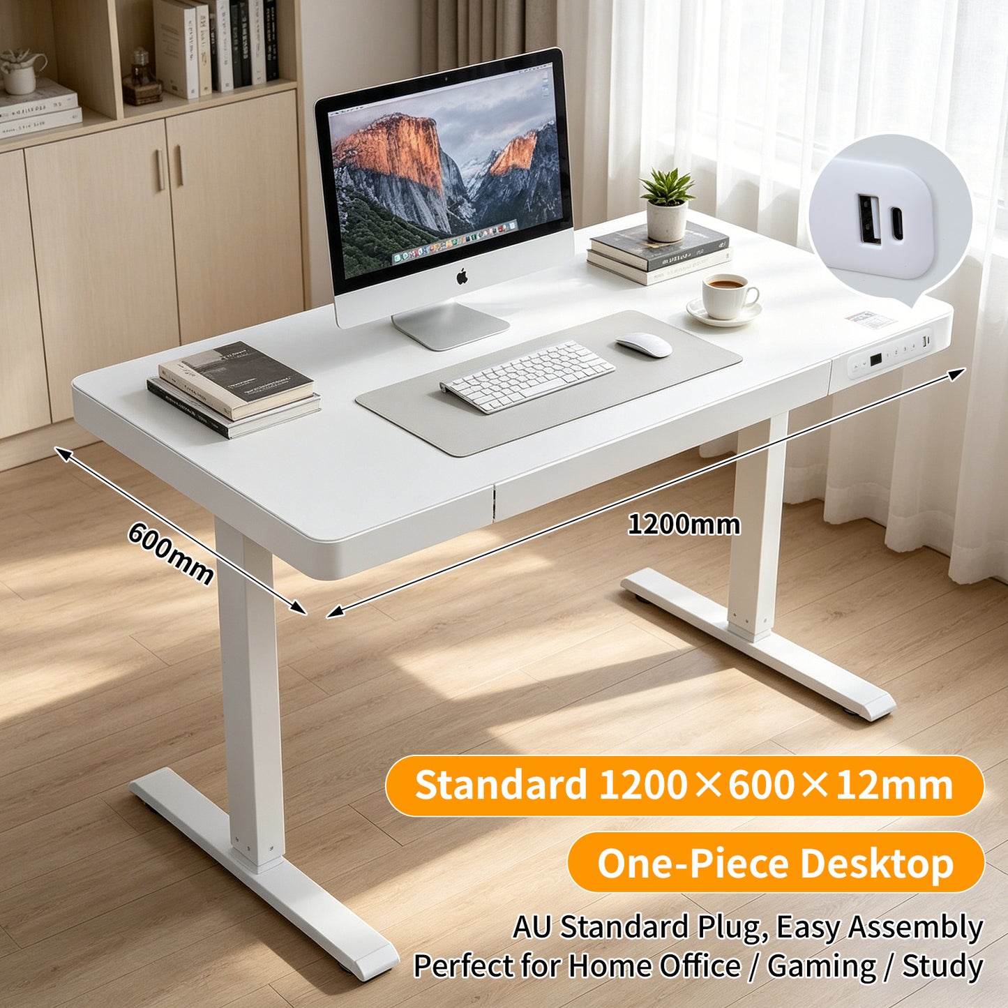 Upgrade Your Workspace with Avoltrix Electric Standing Desk | Adjustable Height, Drawer, USB & Power | 120×60 cm White