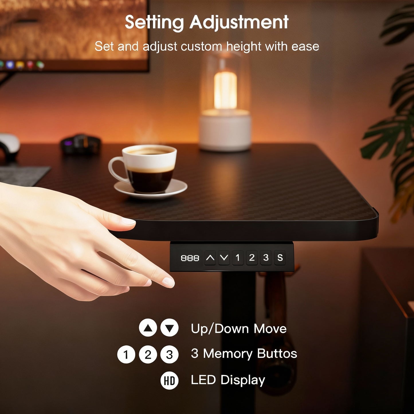 120CM Electric Standing Desk – Height Adjustable Sit Stand Desk with RGB Lights, Ergonomic Computer Table for Gaming, Home Office or Study, Black