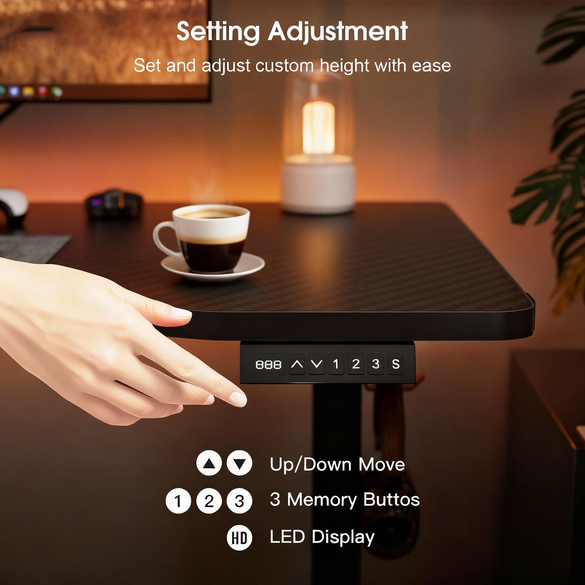 120CM Electric Standing Desk – Height Adjustable Sit Stand Desk with RGB Lights, Ergonomic Computer Table for Gaming, Home Office or Study, Black