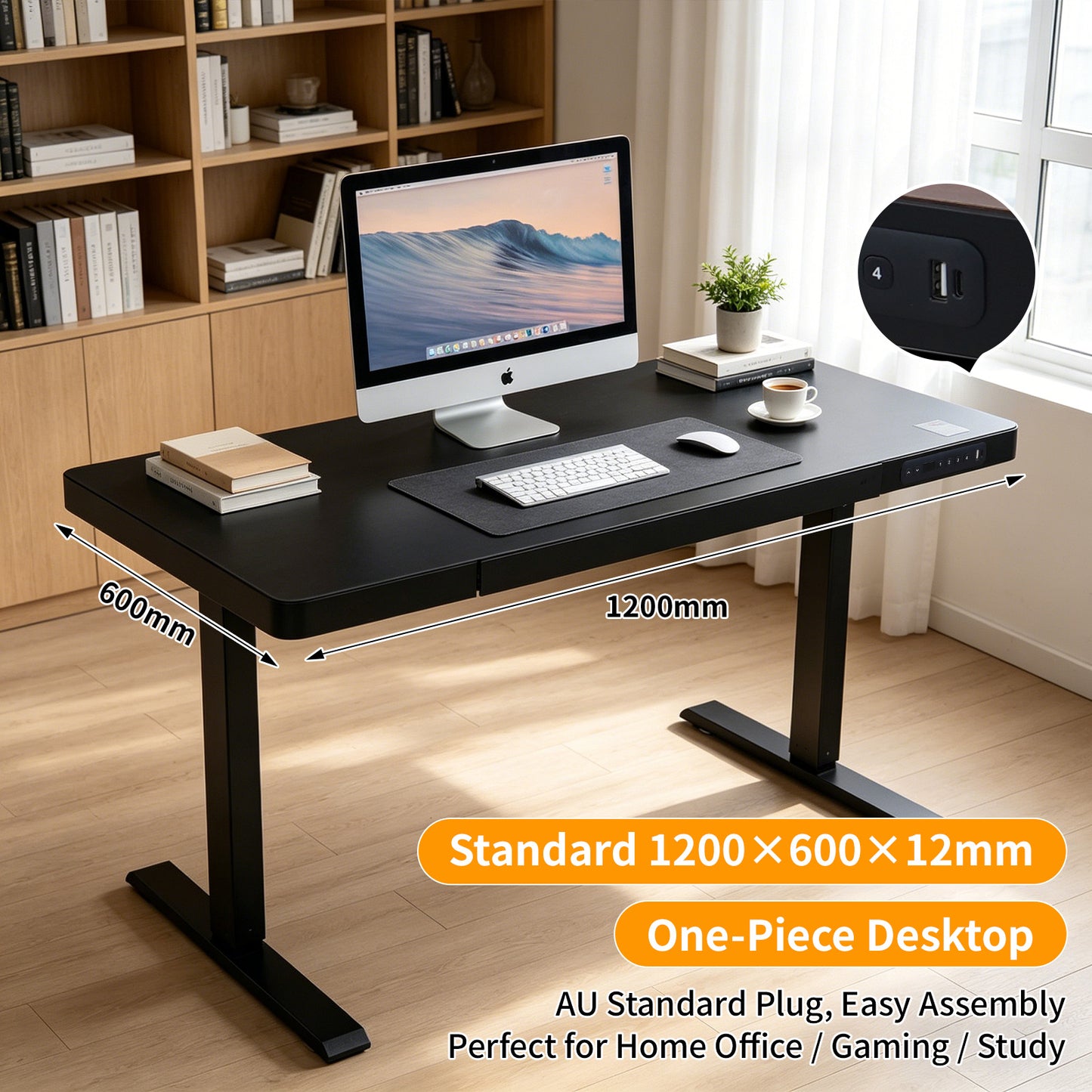 Upgrade Your Workspace with Avoltrix Electric Standing Desk | Adjustable Height, Drawer, USB & Power | 120×60 cm Black
