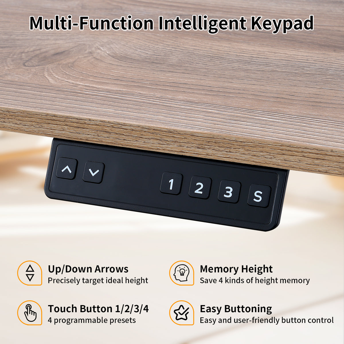 Electric Standing Desk 100x60cm with Drawer, Height Adjustable Sit Stand Desk with Memory Preset, Home Office Computer Desk, White + Maple