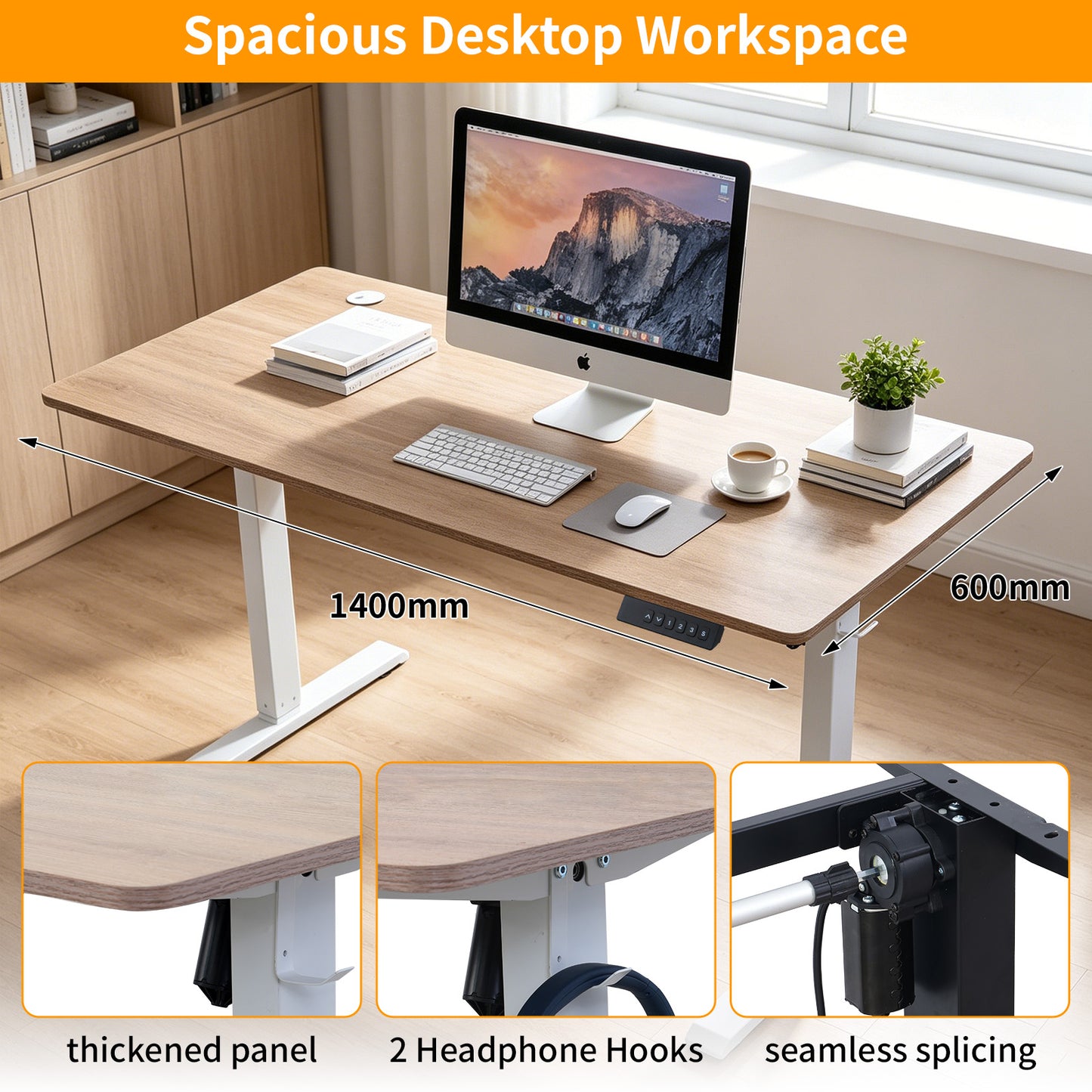 Avoltrix Electric Standing Desk 140x60cm, Height Adjustable Sit Stand Desk with 3 Memory Presets, 70kg Heavy Duty Ergonomic Computer Desk for Home Office (Oak)
