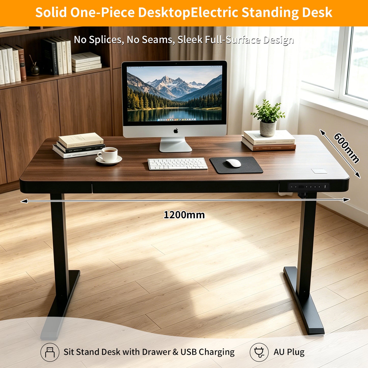 Upgrade Your Workspace with Avoltrix Electric Standing Desk | Adjustable Height, Drawer, USB & Power | 120×60 cm Rustic Brown