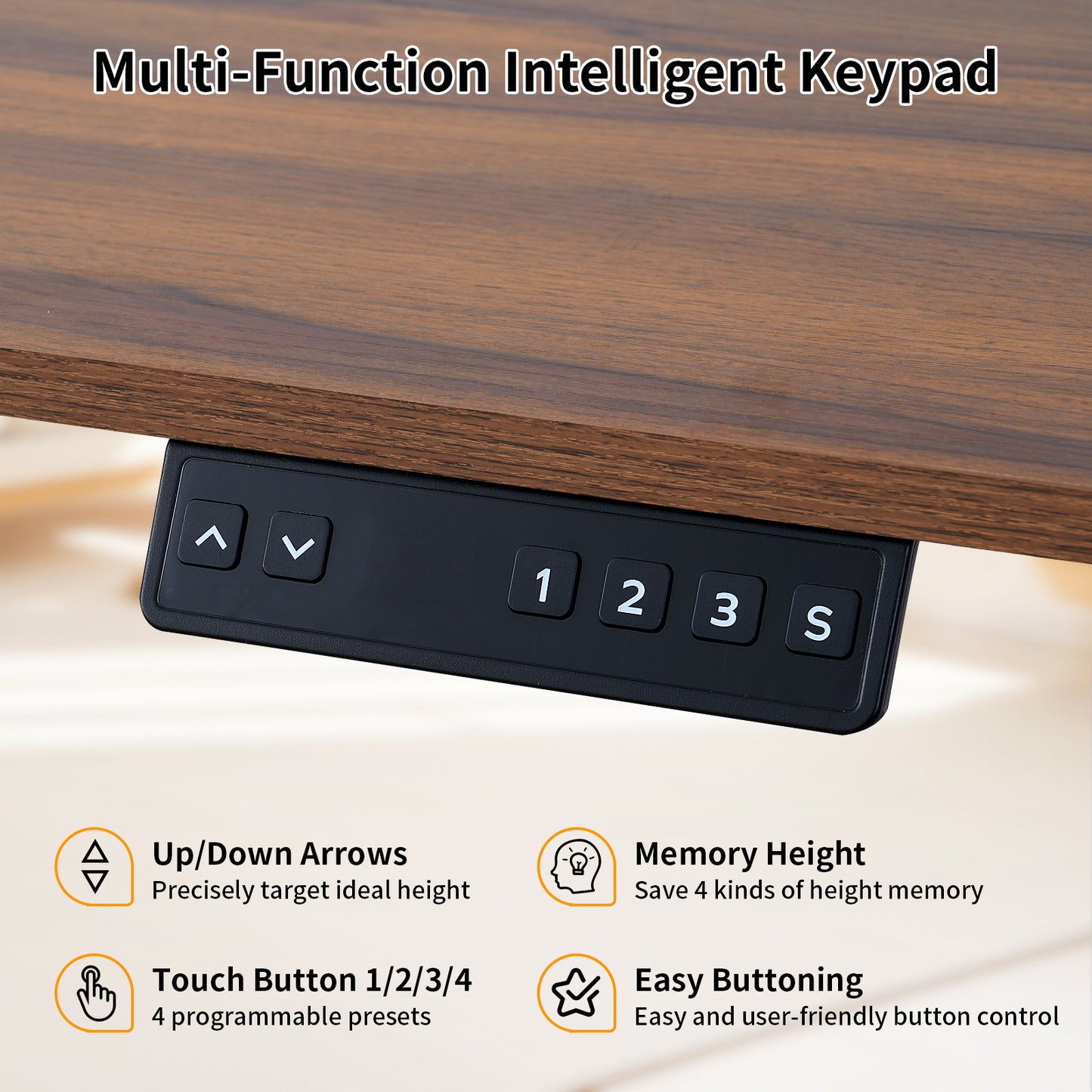Electric Standing Desk 100x60cm with Drawer, Height Adjustable Sit Stand Desk with Memory Preset, Home Office Computer Desk, Black + Walnut
