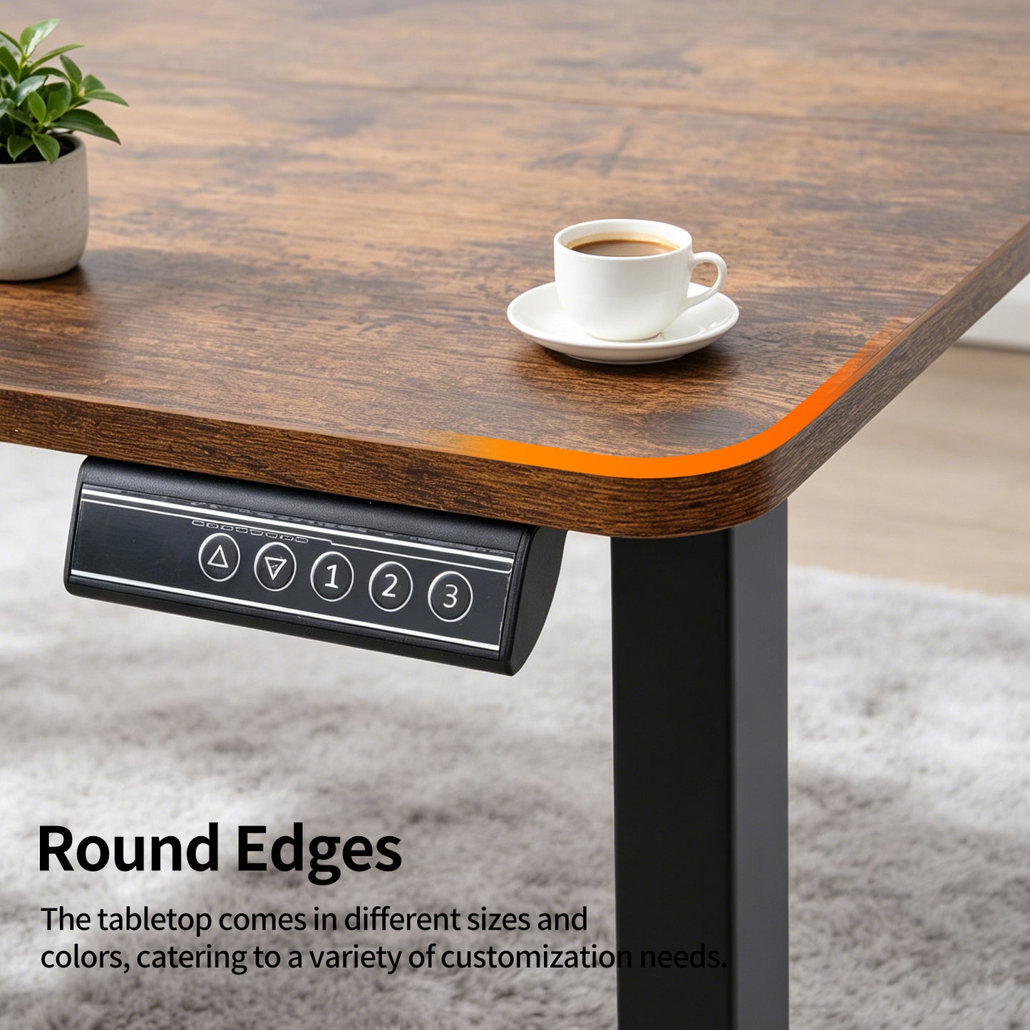120 × 60 cm Electric Height Adjustable Standing Desk – Sit Stand Computer Table with Digital Control, Hooks & Large Worktop for Home Office, Antique Brown